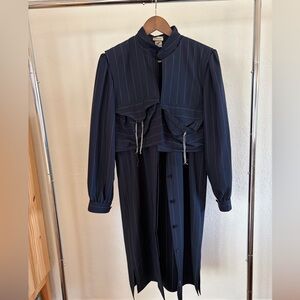 Vintage Italian Pinstripe Coat w/ Detachable Vest – R. Manzoni – Navy - Size 4